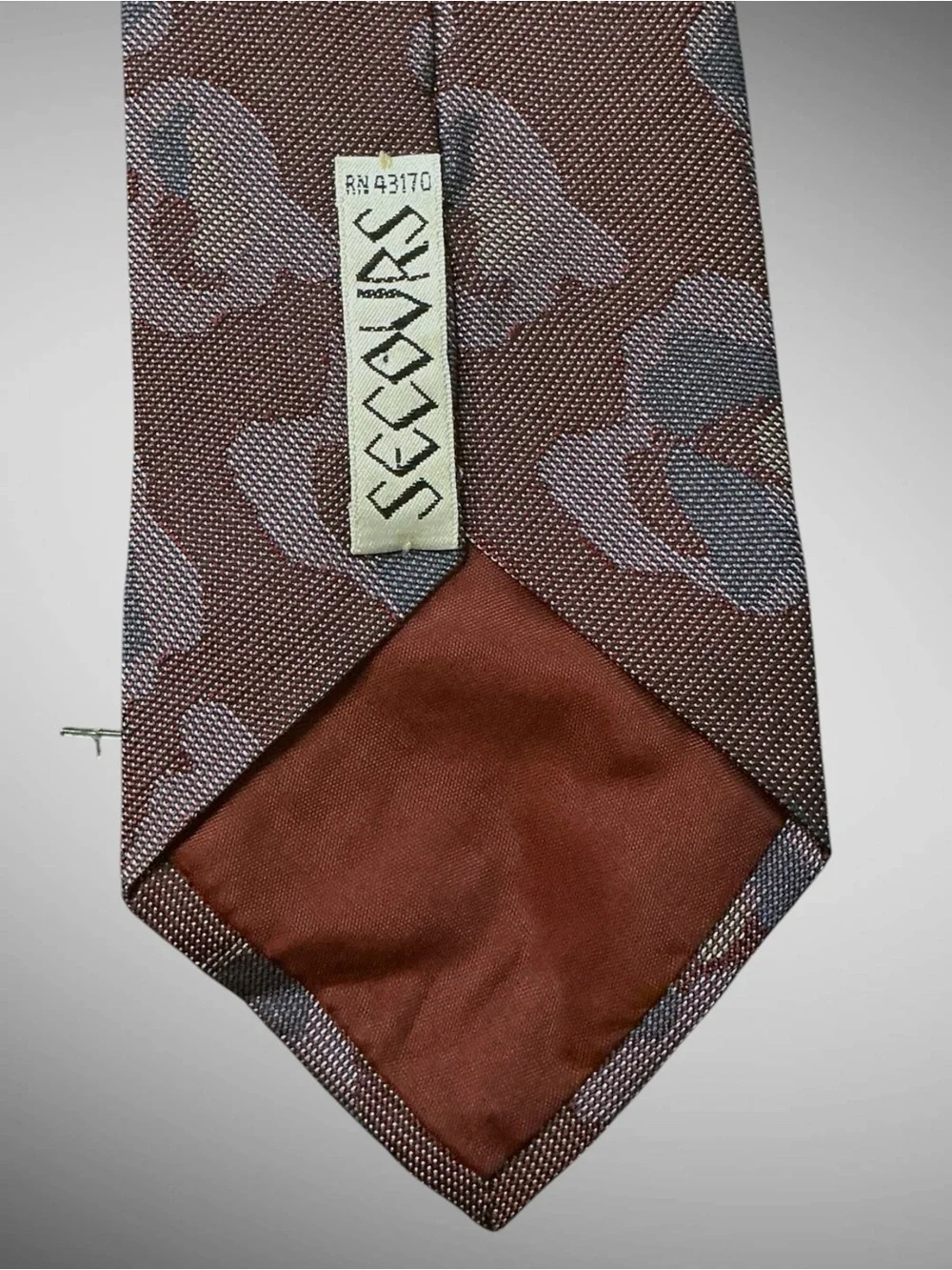 Secours Vintage 100% Silk Floral Necktie Brown Gray 3.25” Classic Tie